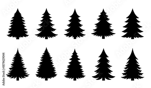 Classic Christmas tree silhouette set in simple vector illustration style