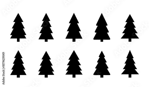 Pine and fir tree flat icon set with Christmas tree symbols in vector style