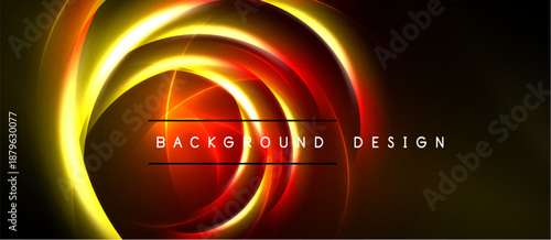Bright concentric circles radiate from center. Vivid yellow, orange, red hues blend against dark backdrop. Text reads background design.