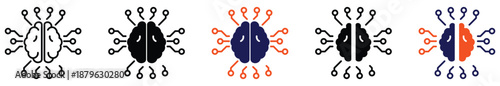 Brain Network and Neural Connection Icon Set Representing Artificial Intelligence, Creativity, and Cognitive Technology