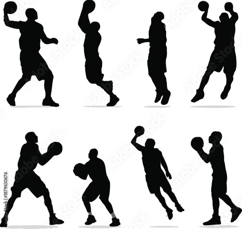 Basketball player silhouettes in action