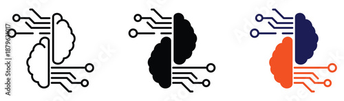 Human Brain with Digital Circuit Icon Set Representing Artificial Intelligence, Neural Networks, and Cognitive Technology