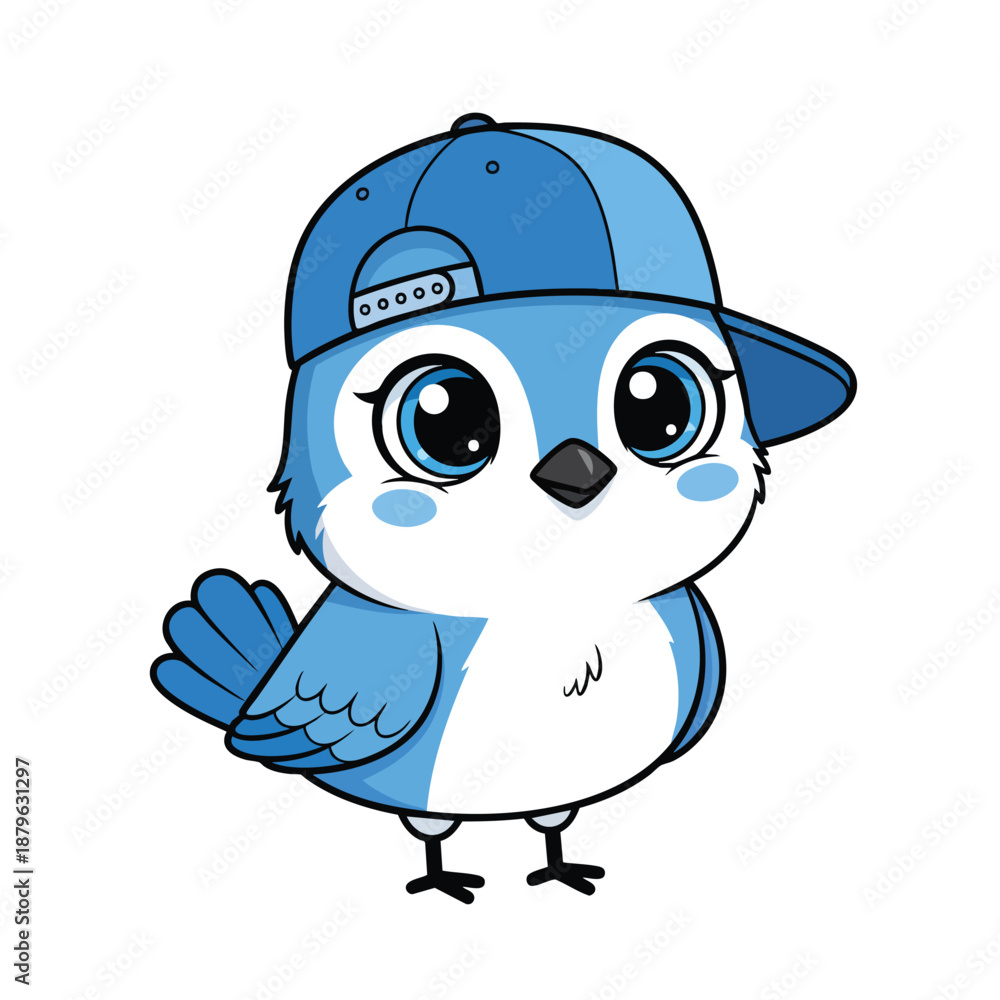 Obraz premium Kawaii Style Blue Jay Bird Character Graphic