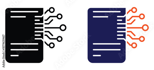 Digital Document with Circuit Connections Icon Representing Data Processing, Smart Files, and Information Technology