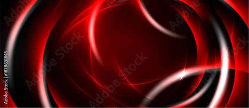 Abstract red design features swirling lines, gradients, dark background. Modern, dynamic visual composition.