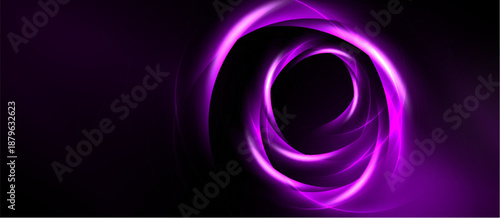 Abstract purple swirls create dynamic energy. Concentric circles radiate from dark center, forming captivating visual effect.