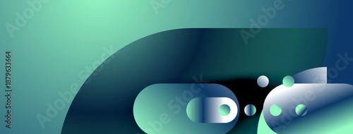 Abstract shapes, teal hues dominate. Smooth gradients create depth, modern design elements present. Minimalist composition, clean aesthetic.