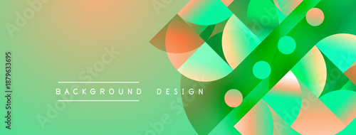 Abstract gradient shapes overlap creating dynamic visual effect. Soft colors blend, forming modern background design.