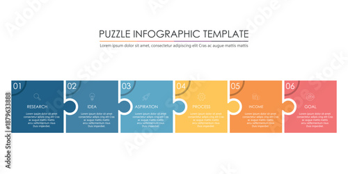 puzzle infographic design with 6 step, graph to describe the steps