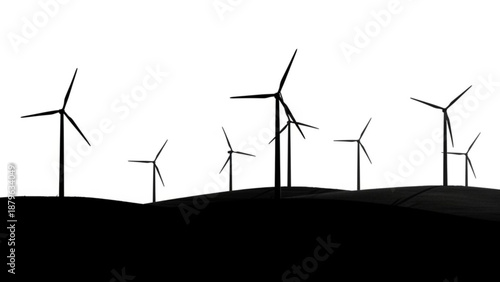 Wind turbines stand on a hill generating clean energy from wind