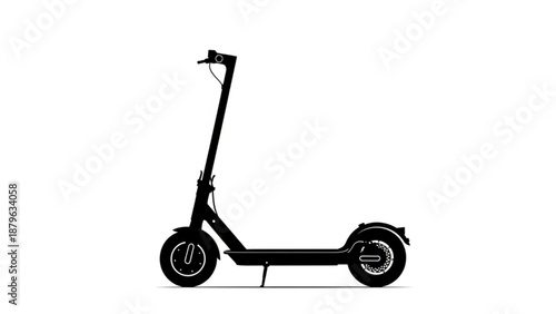 A sleek electric scooter stands alone on a flat surface indoors.
