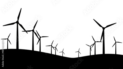 Wind turbines stand on a hill generating clean energy from wind power