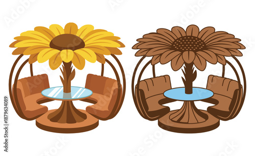 Creative sunflower table and four chairs outdoor seating area restaurant furniture design