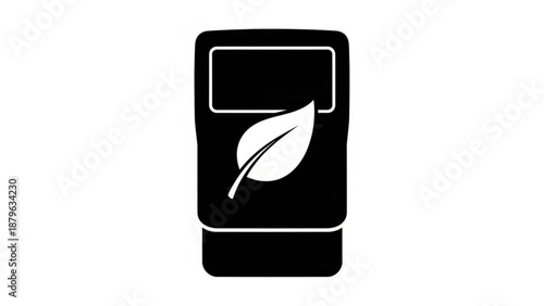 A black smartphone with a white leaf on its screen.