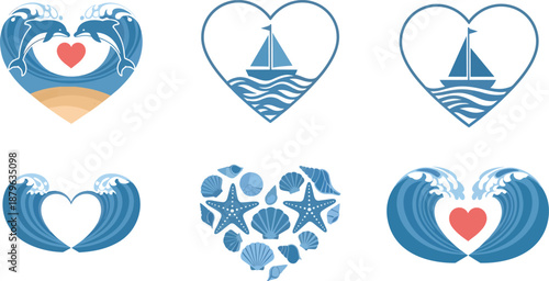 Heart Shaped Ocean Wave Illustrations.