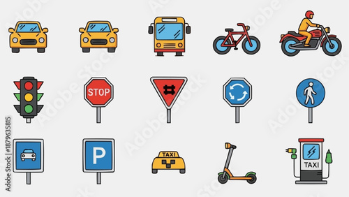 Collection of Transportation Icons and Symbols.
