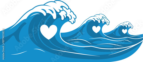 Blue Ocean Waves with Heart Shapes.