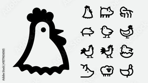 Farm animals and livestock icons set
