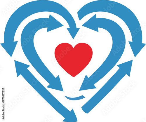 Blue Heart Arrows Surrounding Red Heart Symbol.