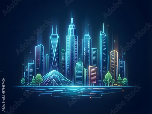 Illuminated Metropolis: An awe-inspiring illustration showcases a futuristic cityscape, bathed in the mesmerizing glow of neon lights, projecting a vibrant symphony of progress and innovation.