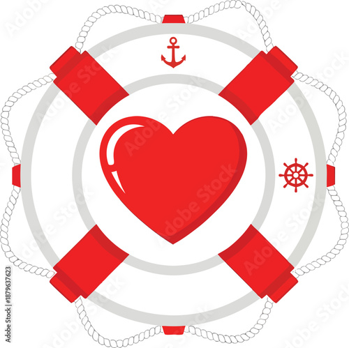 Red Heart Life Preserver Graphic Illustration.