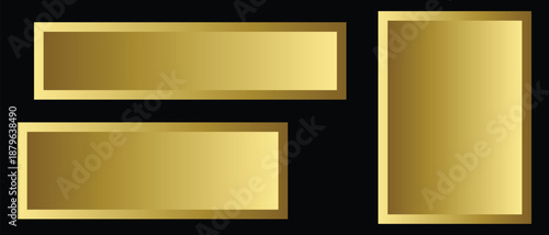 golden photo frame icon set, gold image picture album photo frame icon set.