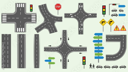 Collection of Road Intersections and Traffic Signs.