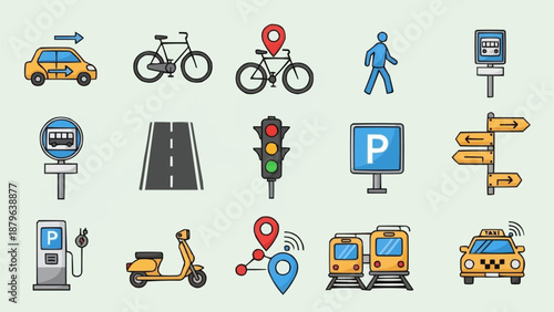 Collection of Transportation and Navigation Icons.
