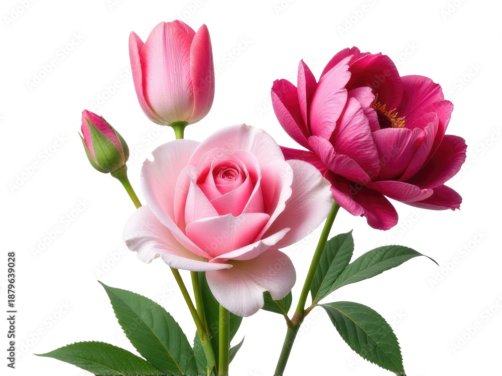 Fototapeta premium Two pink and white roses in a decorative vase, perfect for arrangements or still life photography