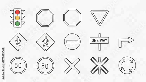 Collection of Traffic Road Signs and Signals.