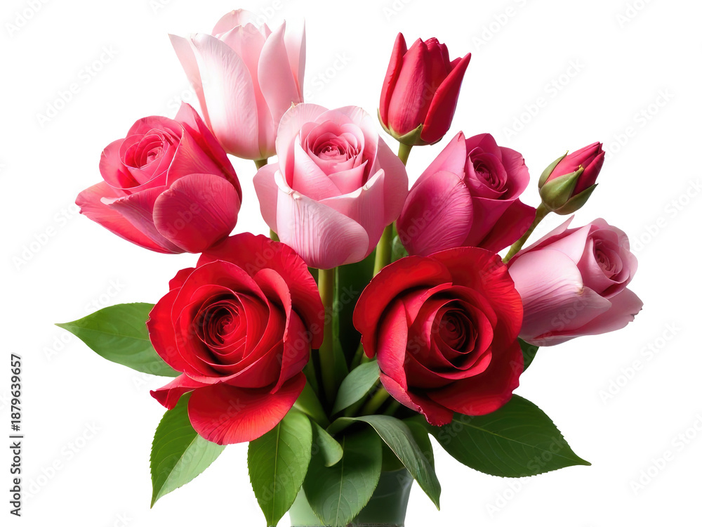 Fototapeta premium A beautiful arrangement of pink and red roses in a vase