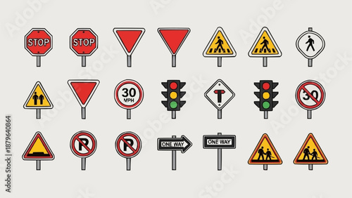 Collection of Traffic Signs and Signals.