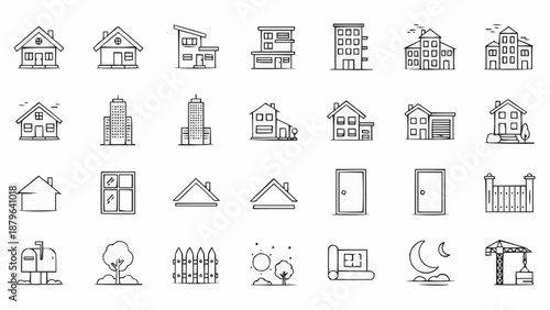Collection of Hand Drawn Architectural Building Icons and Elements.