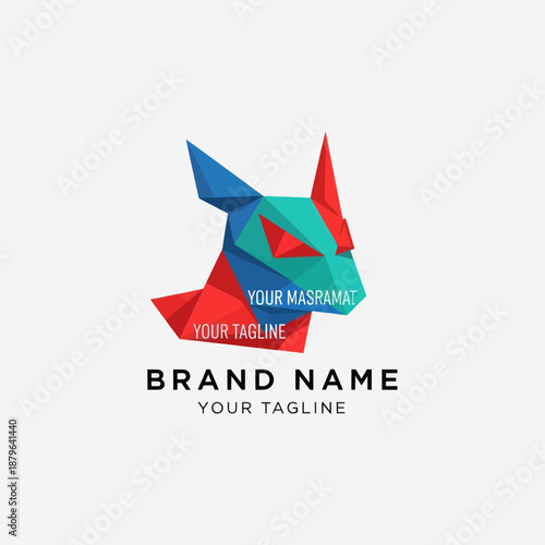 Colorful Origami Dog Logo Design Template.