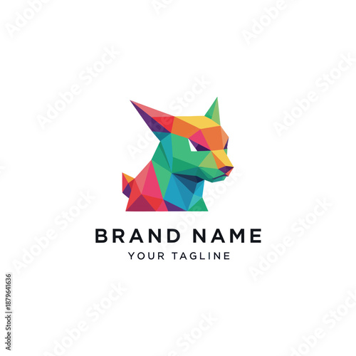Colorful Geometric Cat Logo Design Template.