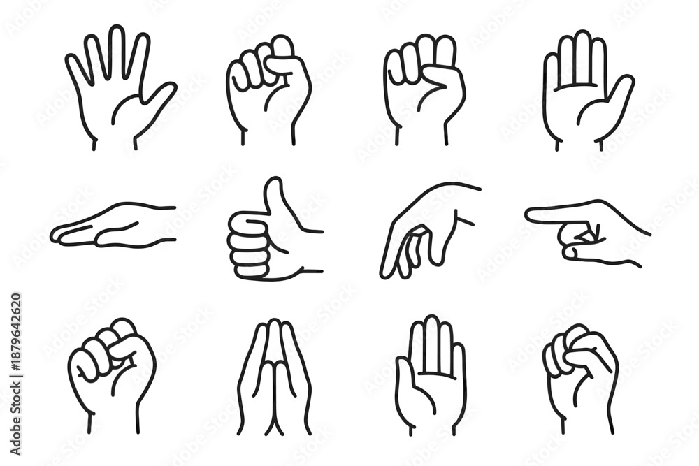 Fototapeta premium Wrist pointer icon fingers vector set thumb hand fist joined bent grasping