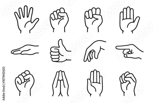 Wrist pointer icon fingers vector set thumb hand fist joined bent grasping