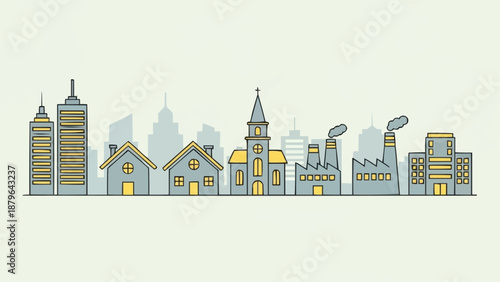 Cityscape Buildings Illustration Simple Line Art.