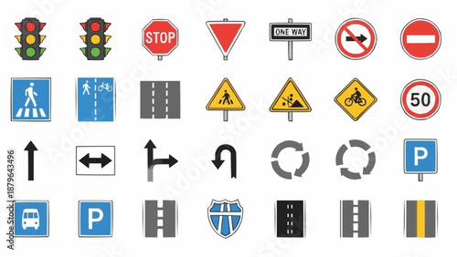 Collection of Traffic Signs and Symbols for Road Safety.