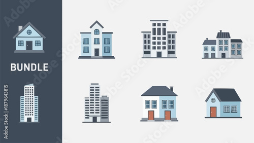 Collection of Diverse Building Icons Representing Architecture.