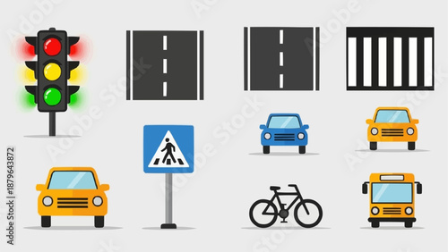 Traffic and Transportation Icons Set.