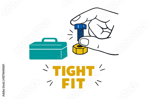 Hand holding screw and nut with toolbox in background