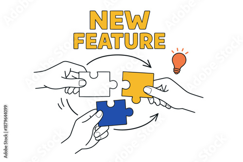 Collaborative teamwork concept with new feature and puzzle pieces