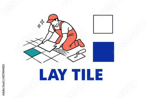 Worker laying tile with tools: step-by-step flooring installation