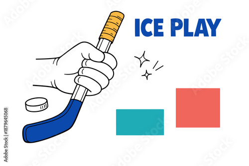 Hockey stick and puck with color swatches and "ice play" text