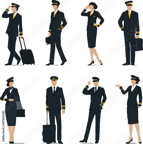 Airline crew in professional uniforms