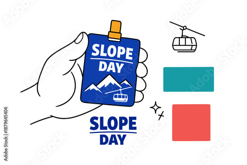 Ski resort access pass with cable car icon and mountain design
