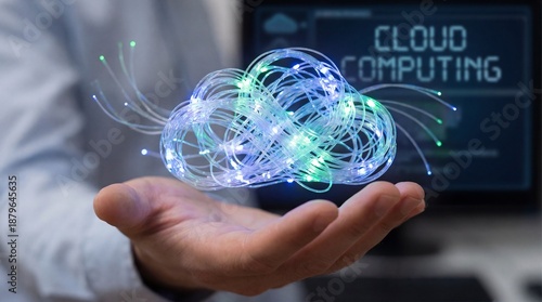 Innovative cloud computing concept in a person's hand