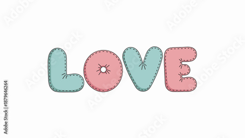 Stitched heart design illustrating LOVE word softly