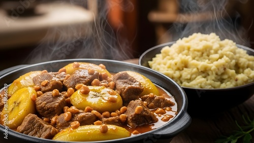 Ugandan matoke plantain stew with goat and peanut sauce hearty mashed green bananas East African comfort